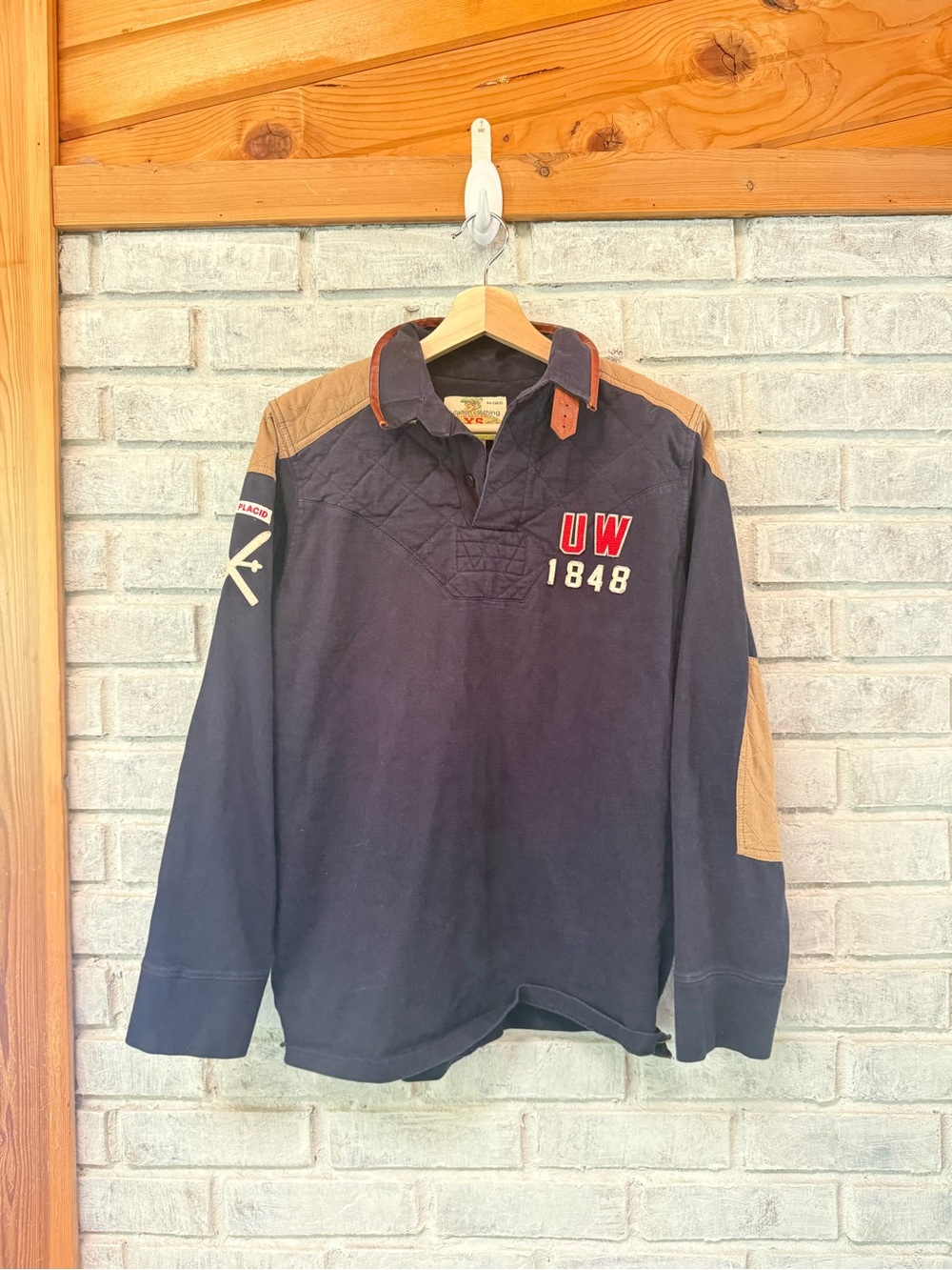 T. Dalton clothing Vintage UW 1848 Navy Rugby Pullover with Tan Accents